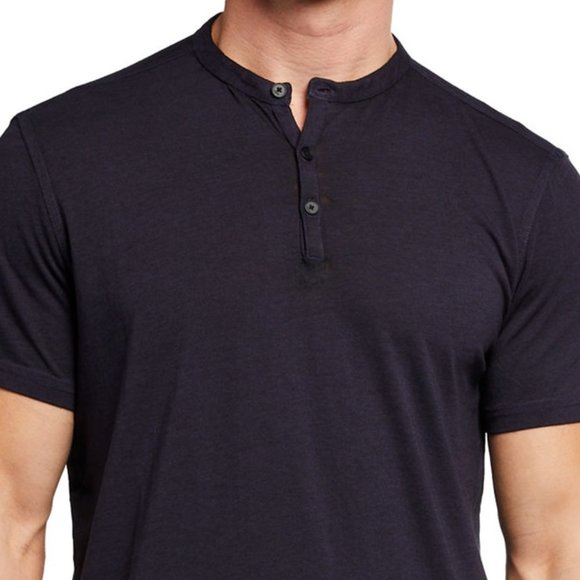 John Varvatos Burnout Jersey 3B Henley Shirt Navy - Picture 2 of 4
